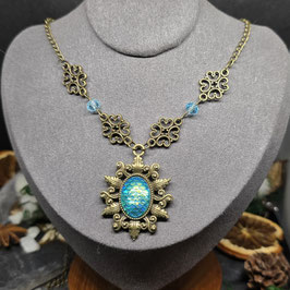 hellblaue Schuppen Kette alt bronze
