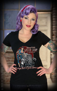 Ladies V-Neck Shirt Hotrod Betty's Speed Shop