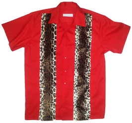 Retro Bowling Shirt with Leopard Panels (Red)