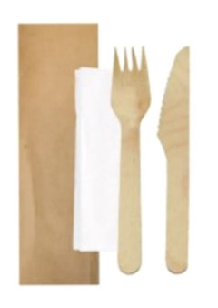 BIS Forchetta + Coltello Legno CERATO cm. 16 + Tovagliolo carta