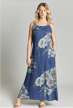 Vestito Lungo Lino con Fantasia VLN11 - Blu