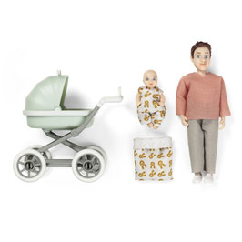 LUNDBY PUPPE MIT BABY UND KINDERWAGEN