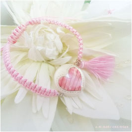 Bracelet Amour Coeur rose, palet de nacre et macramé rose