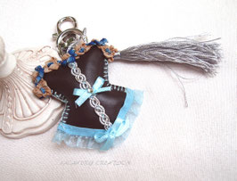 Bijou de sac  CORSET similicuir marron et dentelle turquoise  , bustier guêpière romantique  fait main