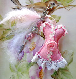 Porte-clefs robe shabby chic pour mariée romantique et féminin, Bijou de sac collection Corset, Accessoire de mode ,  fait main