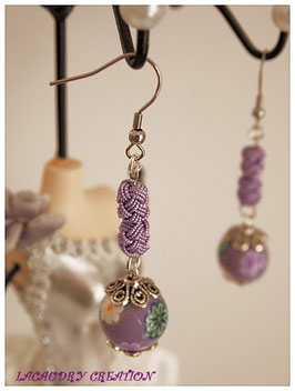 Boucles d'oreilles romantiques Perles fimo mauves