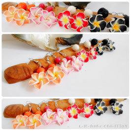 Boucles d'oreilles fleurs exotiques tiaré tipanié , pour oreilles percées, pendantes