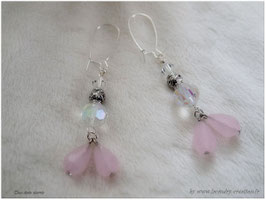 Boucles d'oreilles  CEREMONIE MARIEE , perles rose et blanc cristal