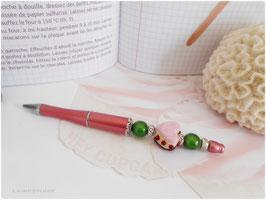 Stylo bijoux gourmand, stylo bille rose et vert, perle gâteau, stylo bijou romantique, stylo rechargeable, mine noire