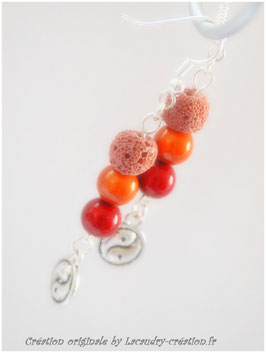 Boucles d'oreilles YING YANG, perles miracle et pierre de lave