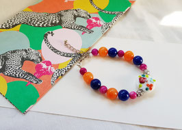Bracelet  TUTTI FRUTTI orange,pierre fine, bleu cobalt et violet foncé