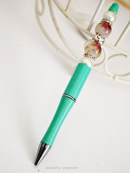 Stylo bille rechargeable,stylo  bijou vert d'eau , à paillette , article papeterie,  VERTE PRAIRIE  et ses perles romantiques tensha
