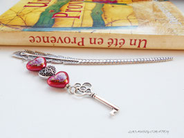 Marque pages Plume et coeur Rouge La clé du Coeur
