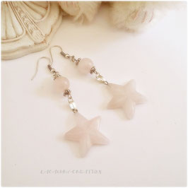 Boucles d'oreilles romantiques Etoiles roses, en quartz rose, pour femme, pierres fines