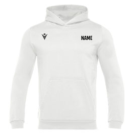 MACRON Banjo Hero Hoodie weiß mit TuS Zülpich Basketballfigur Logo auf dem Rücken und Wunschname auf der Brust