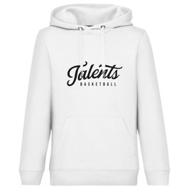 Hoodie weiß mit großem Talents Schriftzug Logo und Wunschname auf dem Rücken
