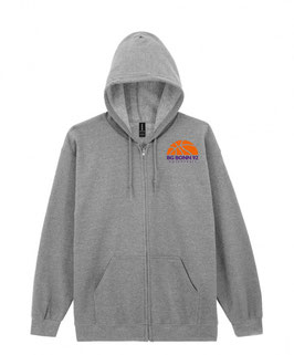 Zip-Hoodie grau mit kleinem BG Bonn Logo und Wunschname