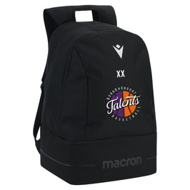 MACRON Crew Rucksack schwarz mit großem Talents Logo und Wunschname