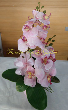 Orchidea Phalaenopsis rosa a due rami in seta con vaso in ceramica