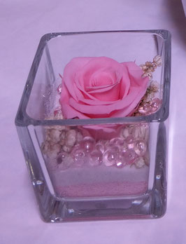 Rosa eterna rosa in cubo vetro 5x5cm