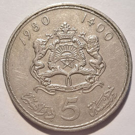 Morocco 5 Dirham 1980 (1400) Y#72