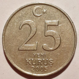 Turkey 25 New Kurus 2005-2008 KM#1167