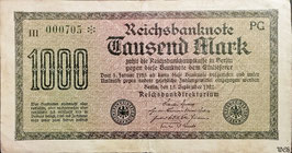 Germany 1000 Mark 15.09.1922 Ro 75m Printer: PG