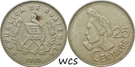 Guatemala 25 Centavos 1990 KM#278.5 VF