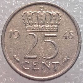 Netherlands 25 Cents 1948 KM#178 VF