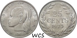 Liberia 25 Cents 1973 KM#16a.2 XF