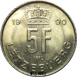 Luxembourg 5 Francs 1989-1995 KM#65