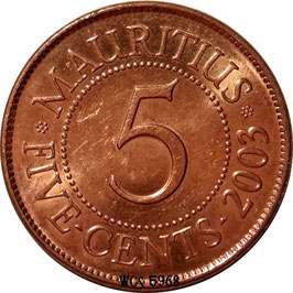 Mauritius 5 Cents 1987-2012 KM#52
