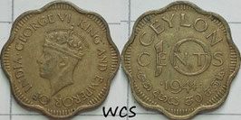 Ceylon 10 Cents 1944 KM#118 XF