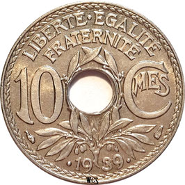 France 10 Centimes 1938-1939 KM#889.1 (dots around date)