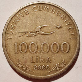 Turkey 100.000 Lira 1999-2000 - 75th Anniversary of the Republic of Turkey KM#1078