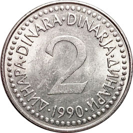 Yugoslavia 2 Dinara 1990-1992 KM#143