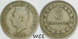 El Salvador 5 Centavos 1951 KM#134 VF