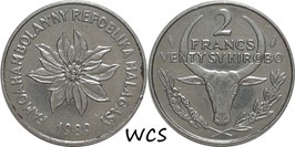 Madagascar 2 Francs 1989 KM#9 XF