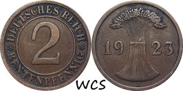 Germany - Weimar Republic 2 Rentenpfennig 1923-1924 KM#31