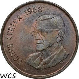 South Africa 2 Cents 1968 (President Swart, SOUTH AFRICA) KM#74.1 UNC