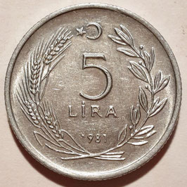 Turkey 5 Lira 1981 KM#944 XF-