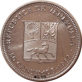 Venezuela 50 Centimos 1988-1990 Y#41a