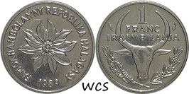 Madagascar 1 Franc 1989 KM#8 AU