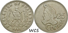 Guatemala 25 Centavos 1992 KM#278.5 VF