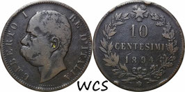 Italy 10 Centesimi 1894 BI KM#27.1 F-