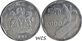 Nigeria 50 Kobo 1991 KM#13.1 AU