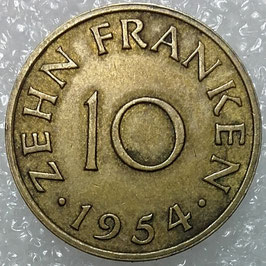 Saarland 10 Franken 1954 KM#1 VF