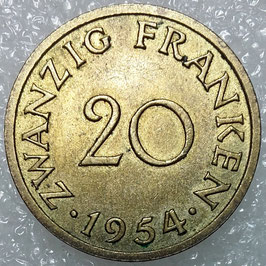 Saarland 20 Franken 1954 KM#1 VF (2)