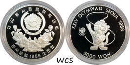 South Korea 5000 Won 1986 KM#54 Proof - Olympic Games Seoul 1988 - Tiger Mascot