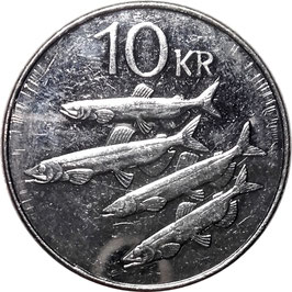 Iceland 10 Kronur 1996-2008 KM#29.1a